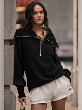 Varley ribbed cotton blend half zip sweatshirt